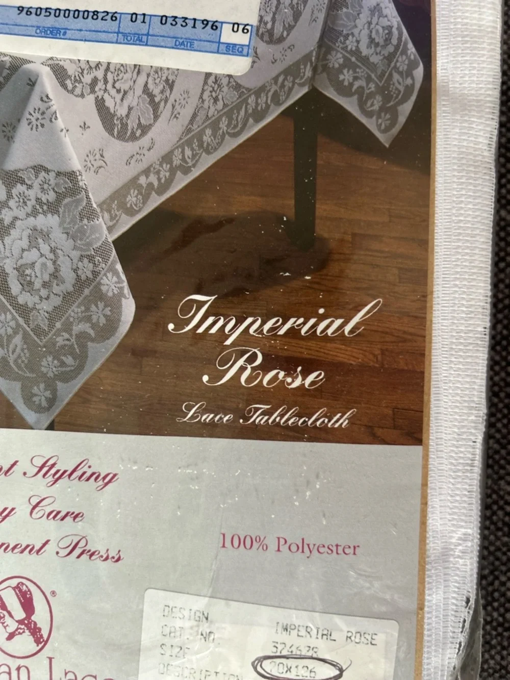 Vintage 1996 Puritan Lace Imperial Rose Tablecloth 90x126 NWT Made in USA